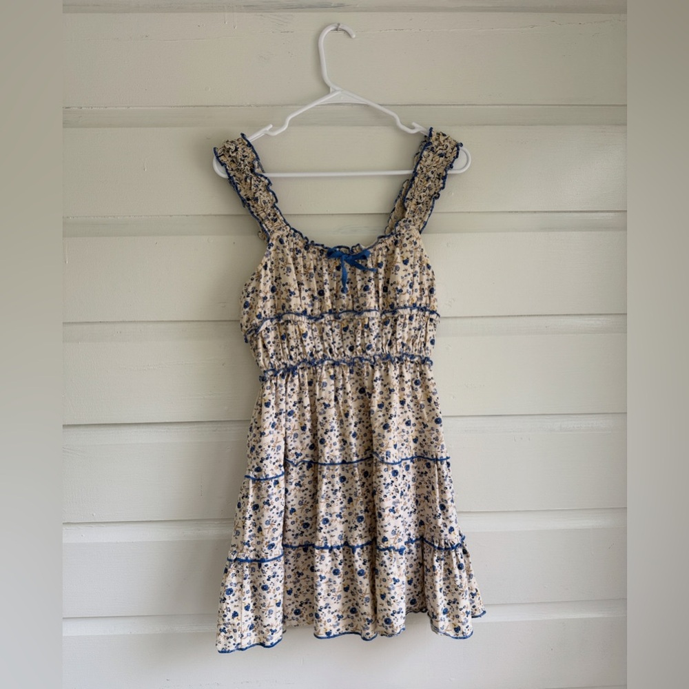 Rachel Zoe Cream and Blue Floral Mini Dress